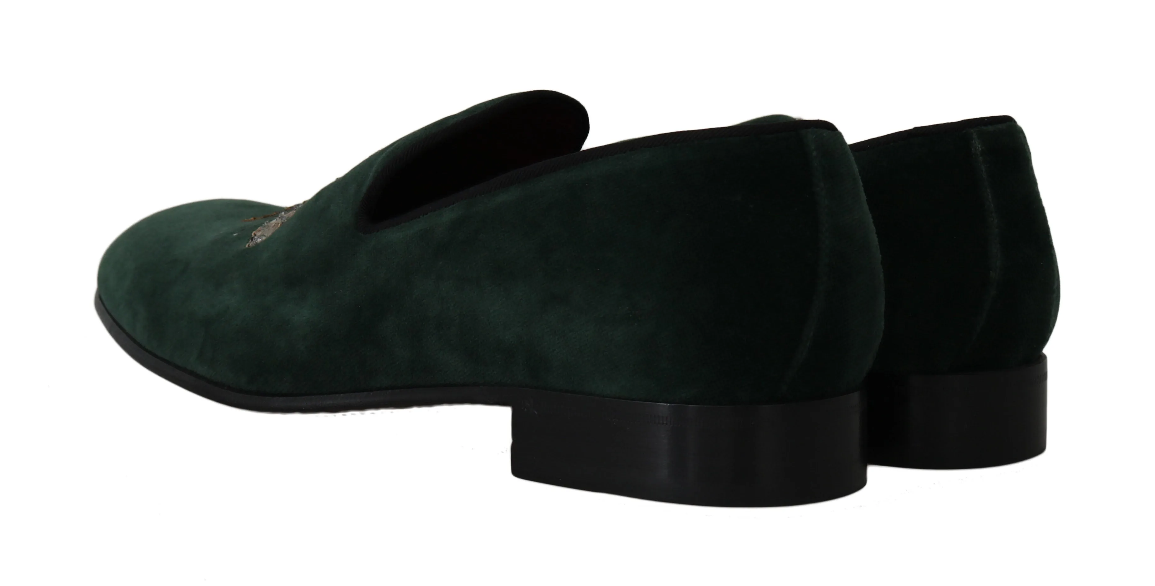 Green Velvet Gold Royal Bee Loafers