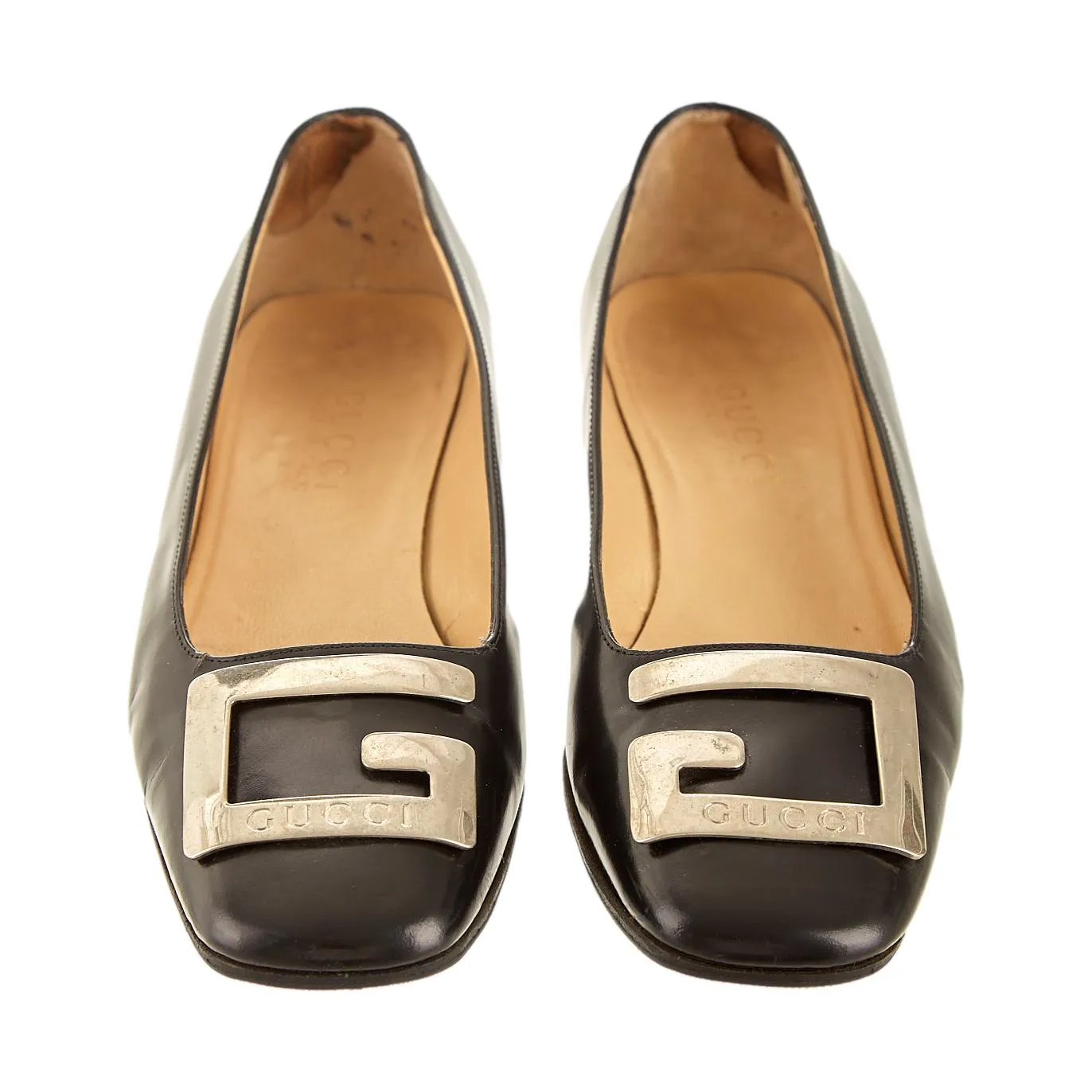Gucci Black Leather Logo Heels