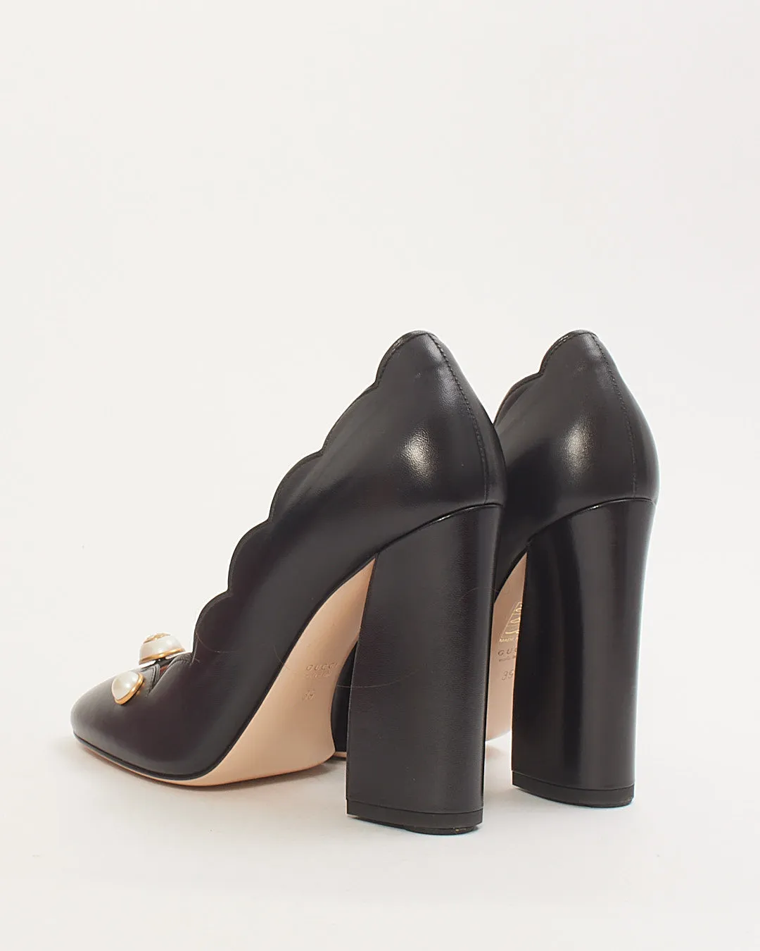 Gucci Black Leather Pearl Embellished Willow Pumps - 39