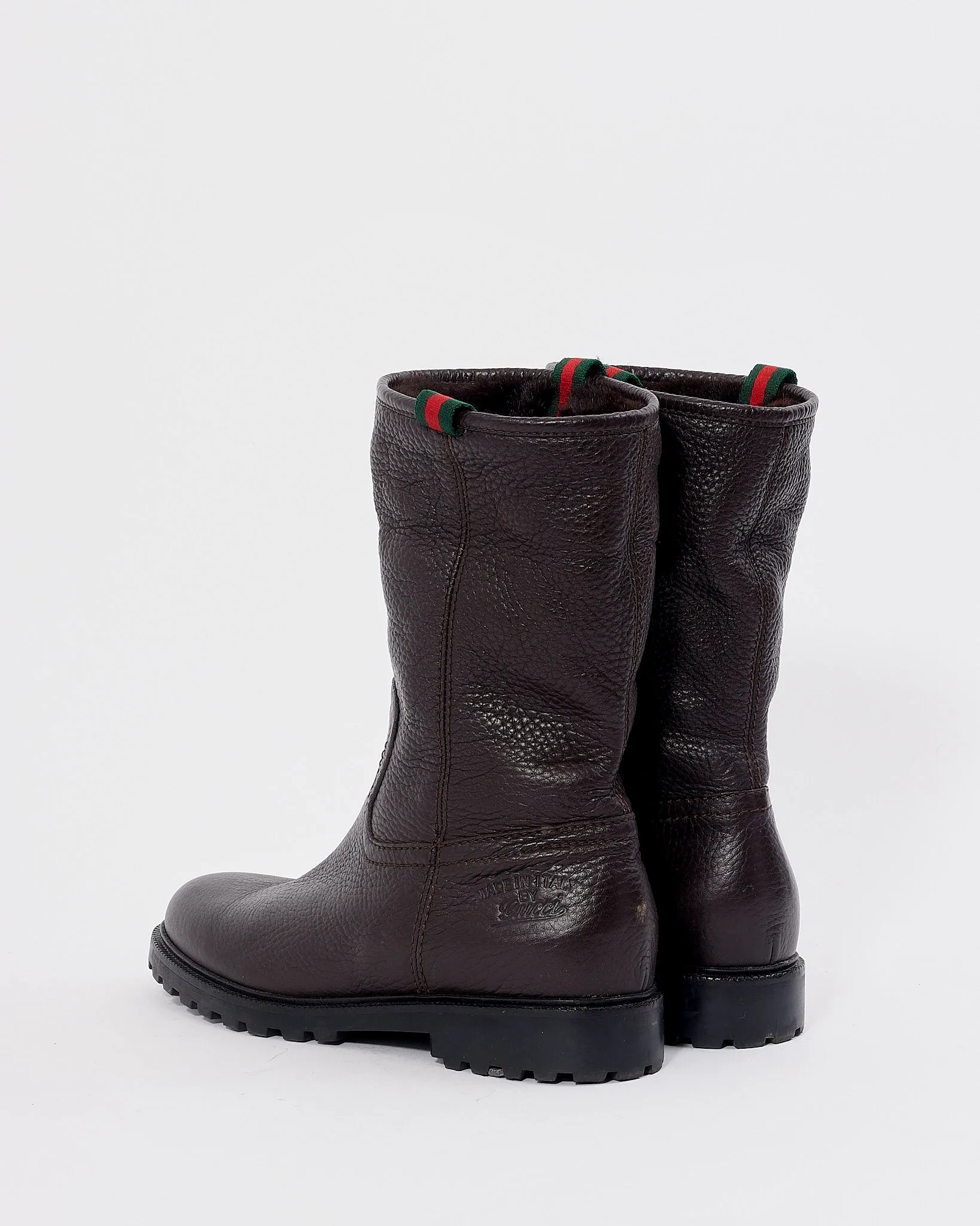 Gucci Brown Leather Fur Boots - 37.5