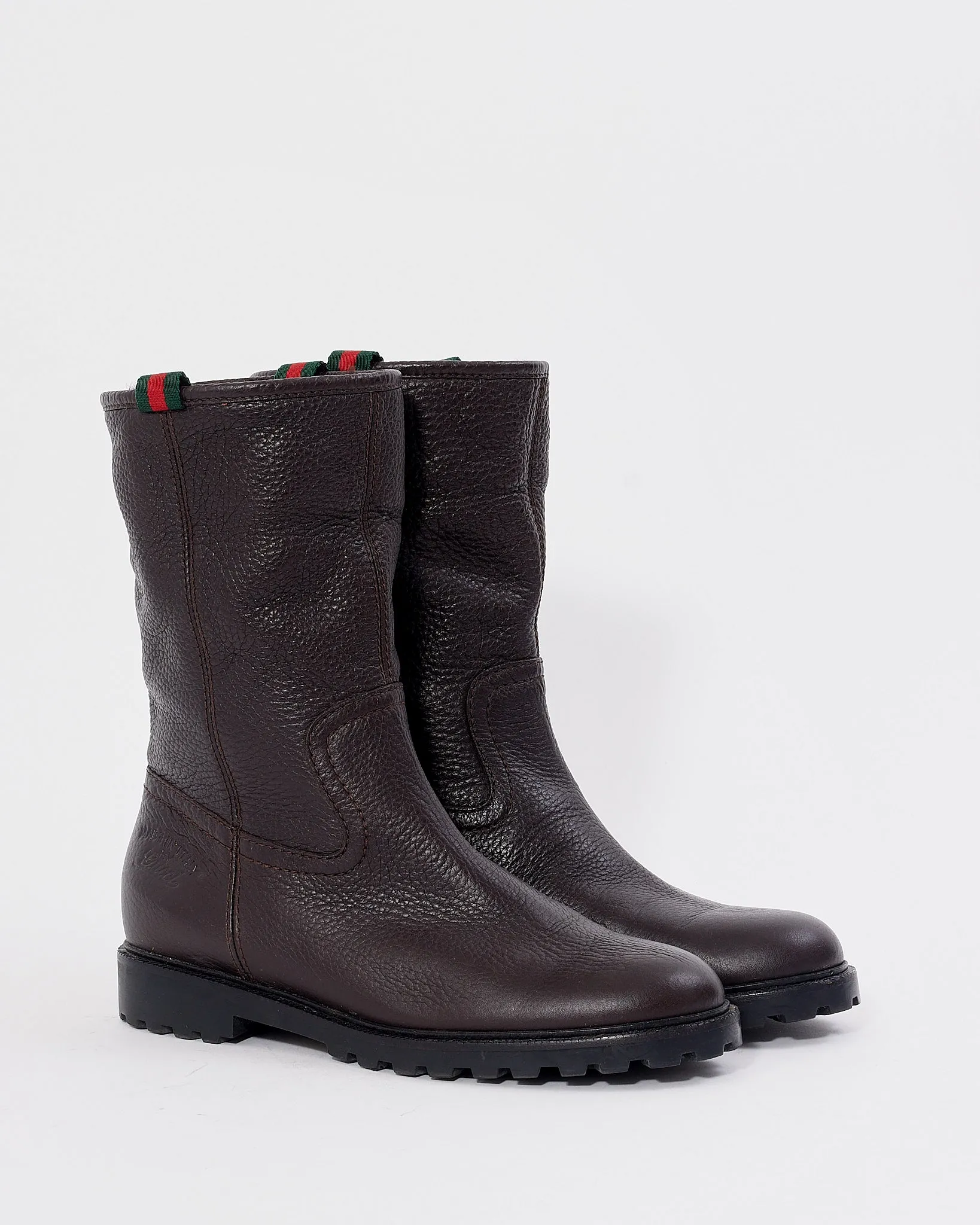 Gucci Brown Leather Fur Boots - 37.5