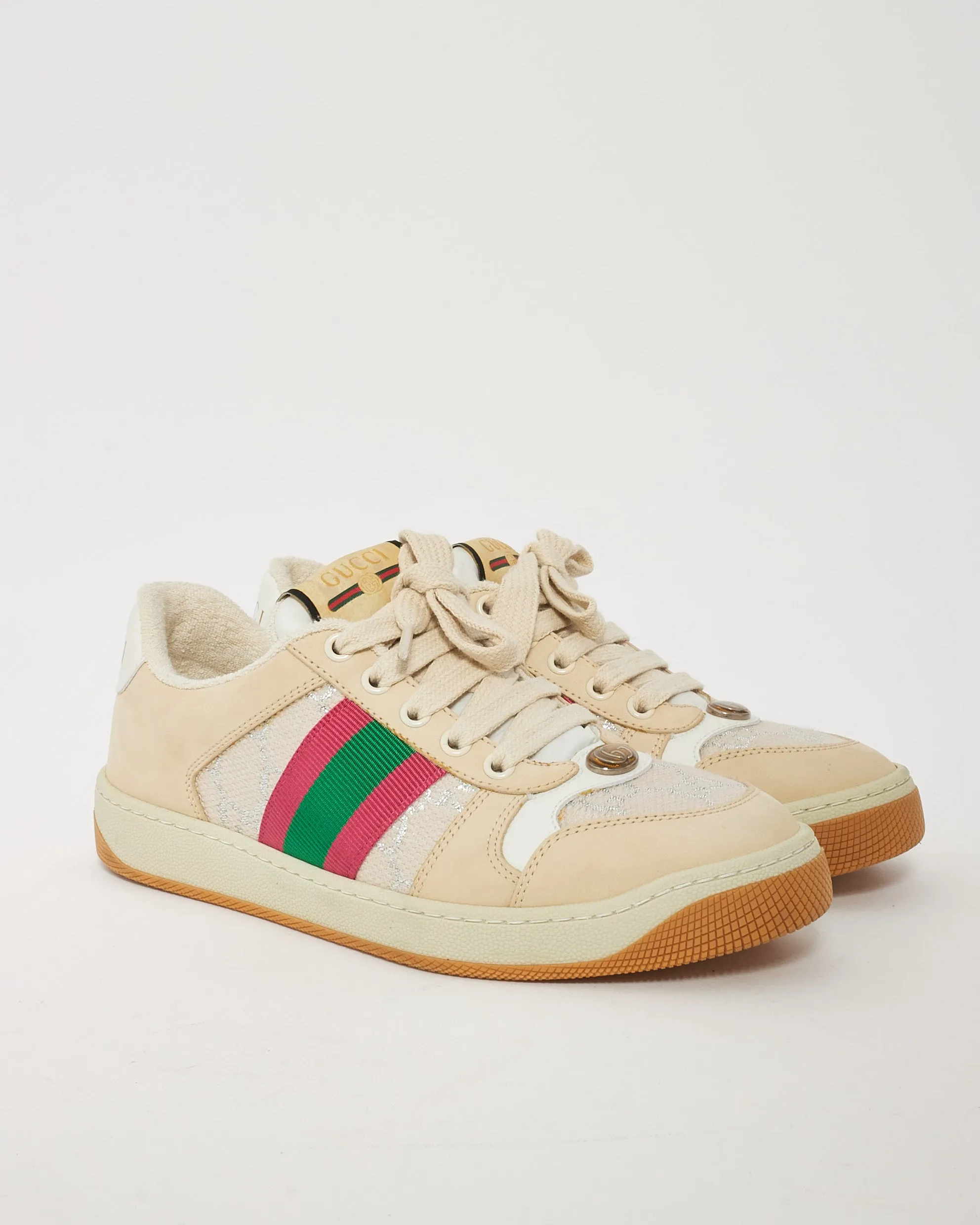 Gucci White Leather Screener Sneaker with Web - 36
