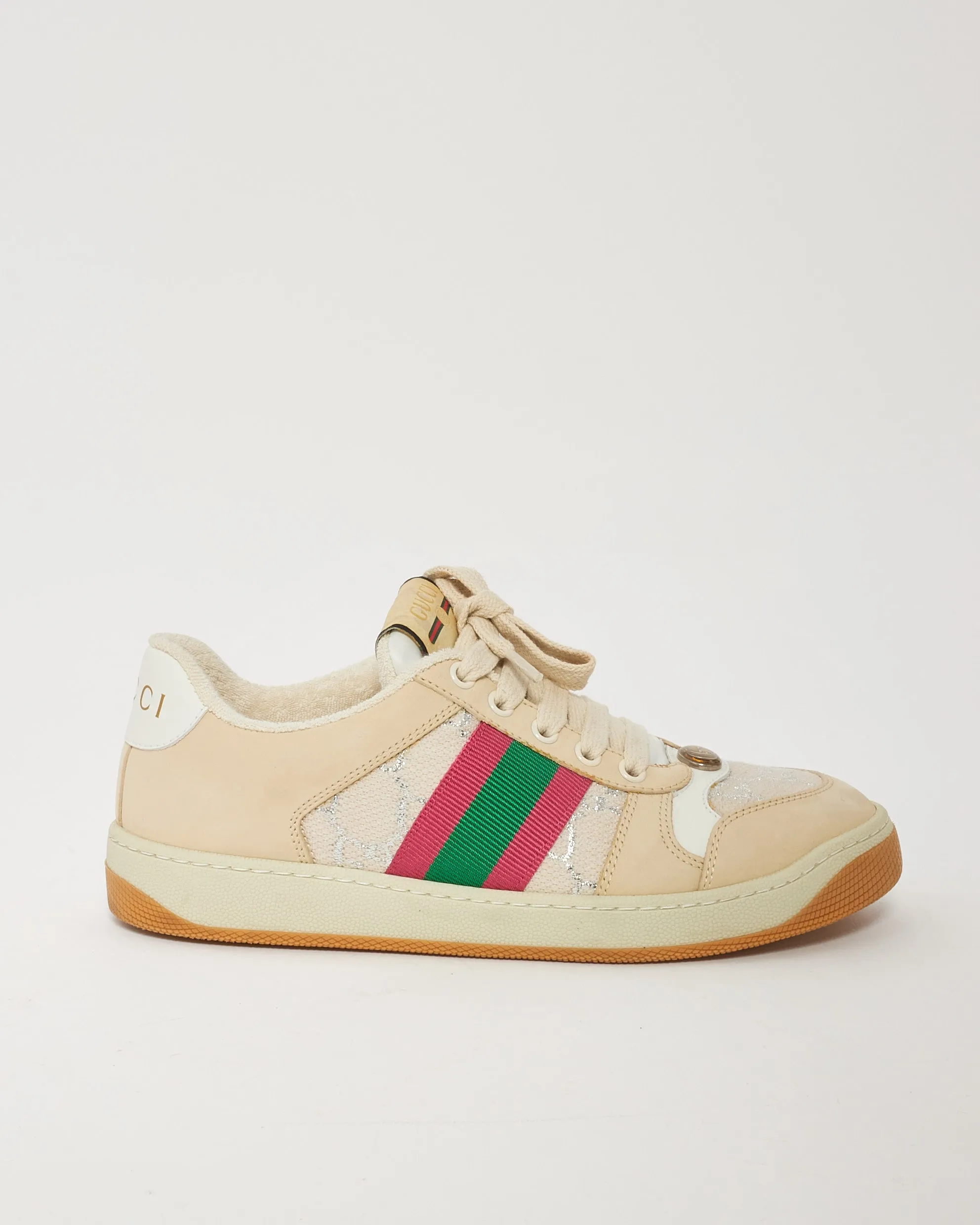 Gucci White Leather Screener Sneaker with Web - 36
