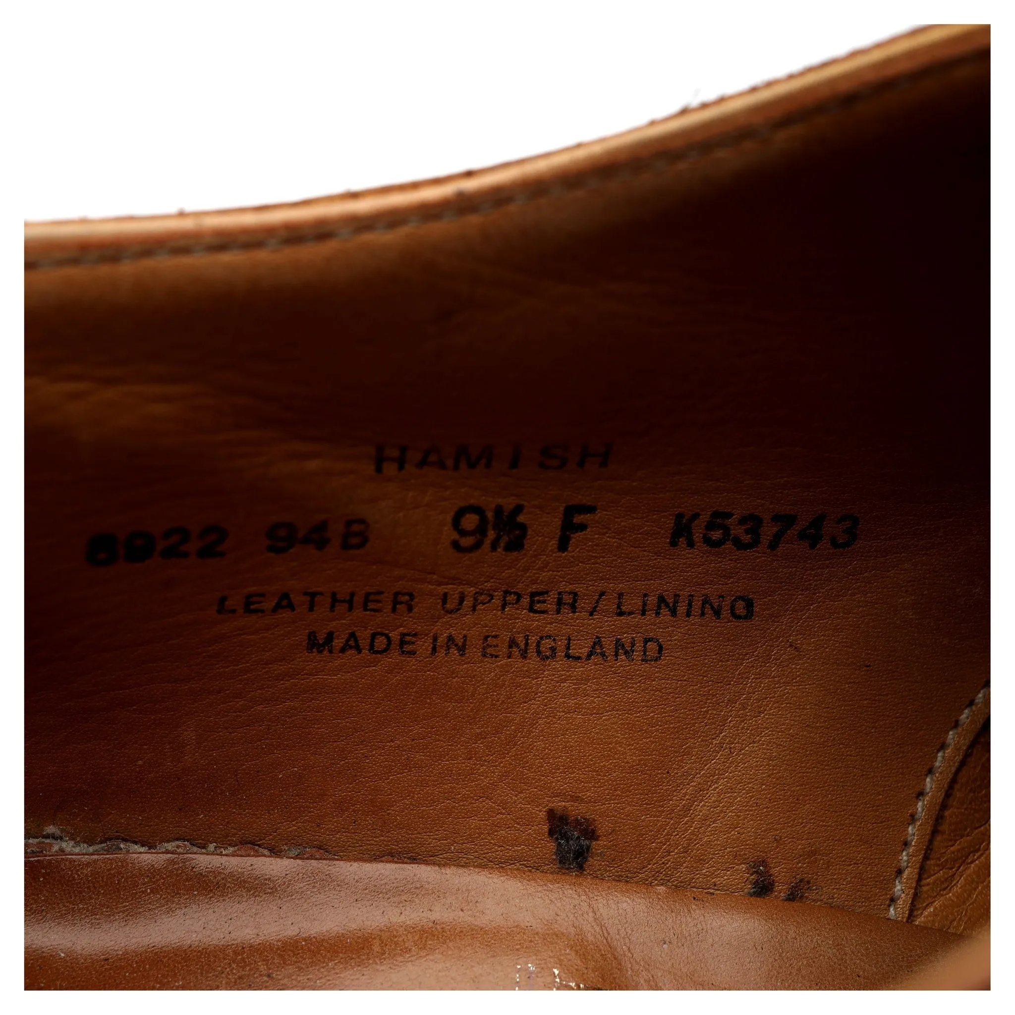 'Hamish' Tan Brown Leather Derby UK 9.5 F