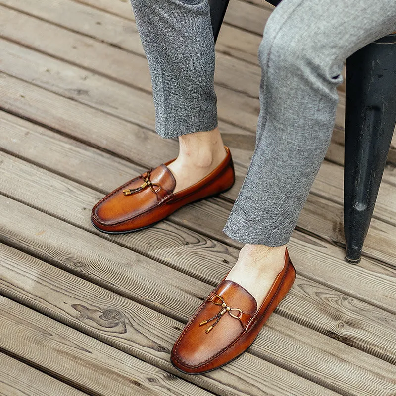Handmade Men Shoes British Casual Slip-on Leather Toe Layer Cowhide