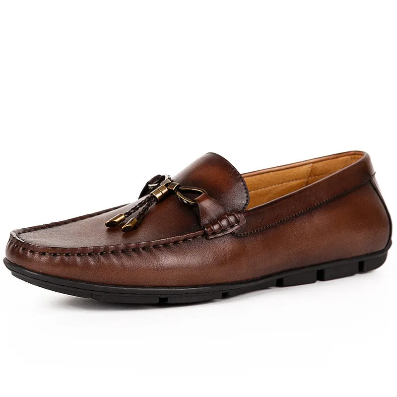 Handmade Men Shoes British Casual Slip-on Leather Toe Layer Cowhide