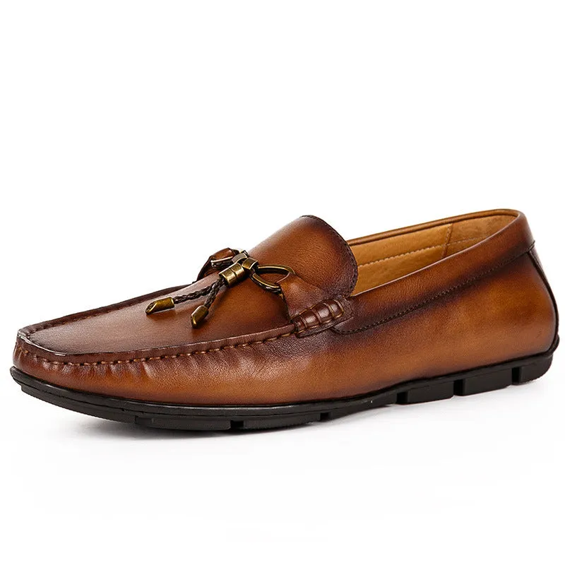 Handmade Men Shoes British Casual Slip-on Leather Toe Layer Cowhide