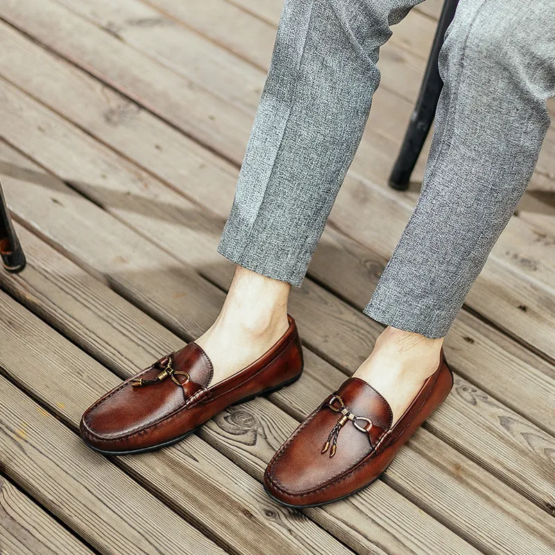 Handmade Men Shoes British Casual Slip-on Leather Toe Layer Cowhide