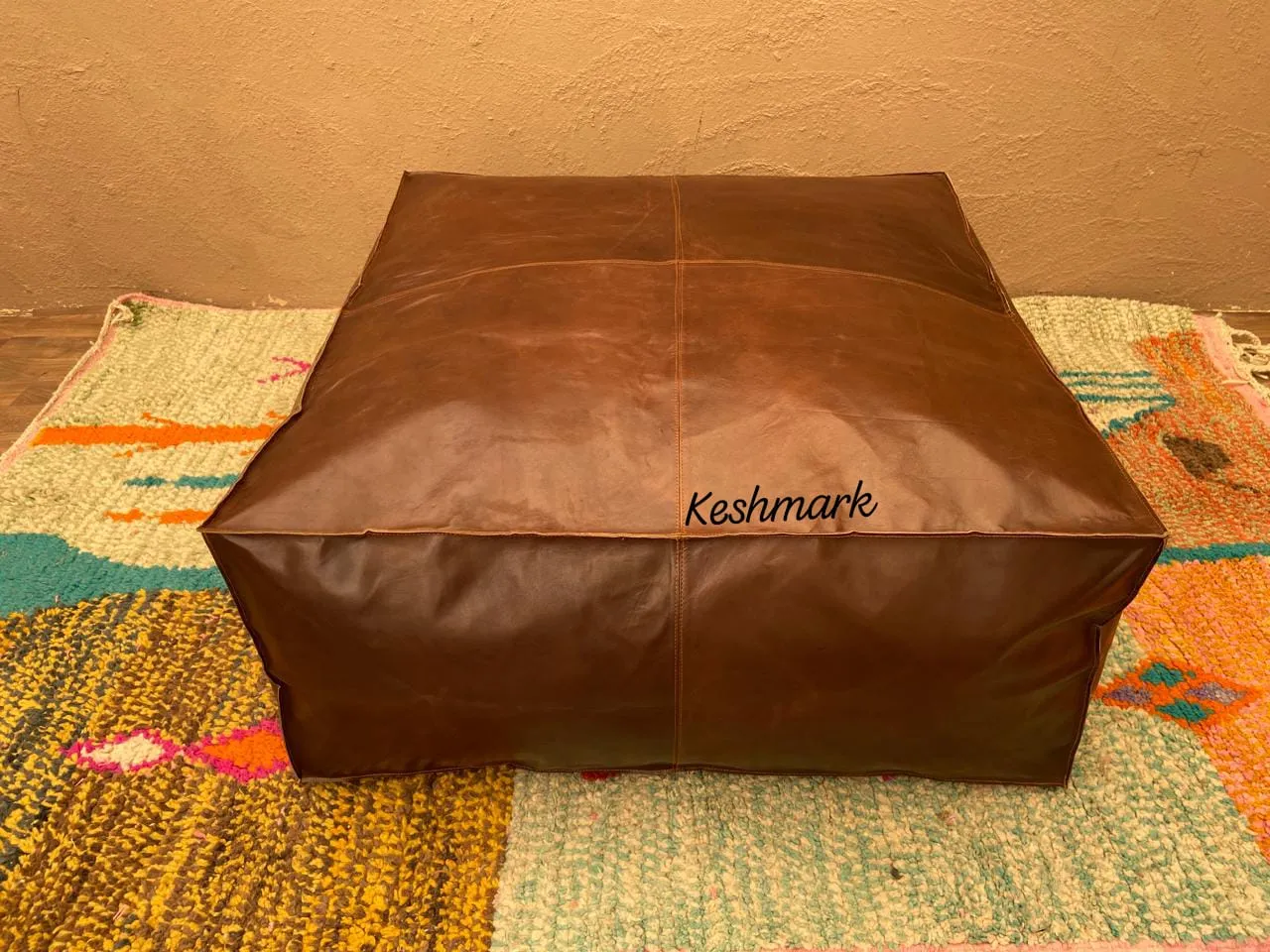 Handmade Tufted Leather Ottoman Pouf|  square Coffee Table Footstool