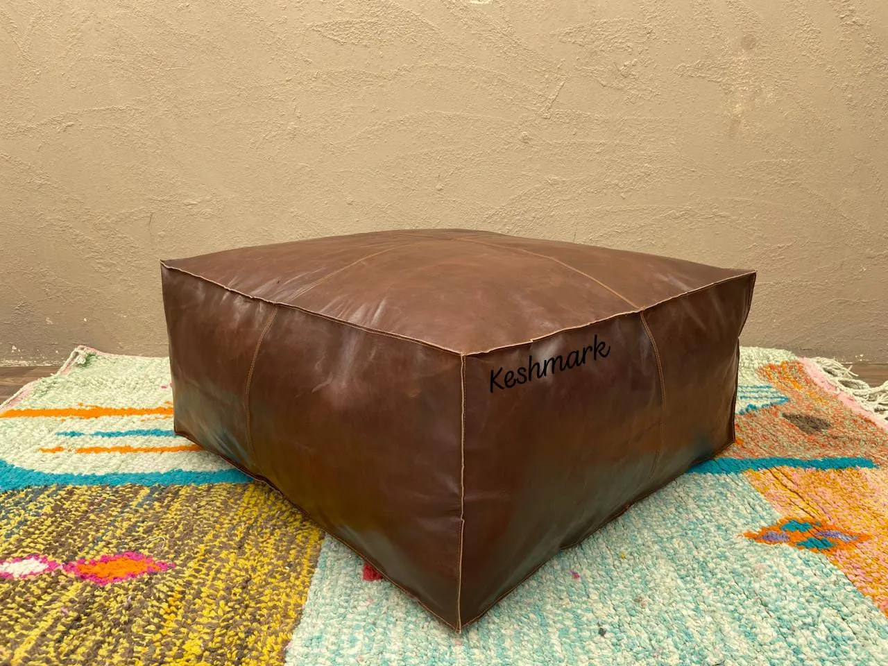 Handmade Tufted Leather Ottoman Pouf|  square Coffee Table Footstool