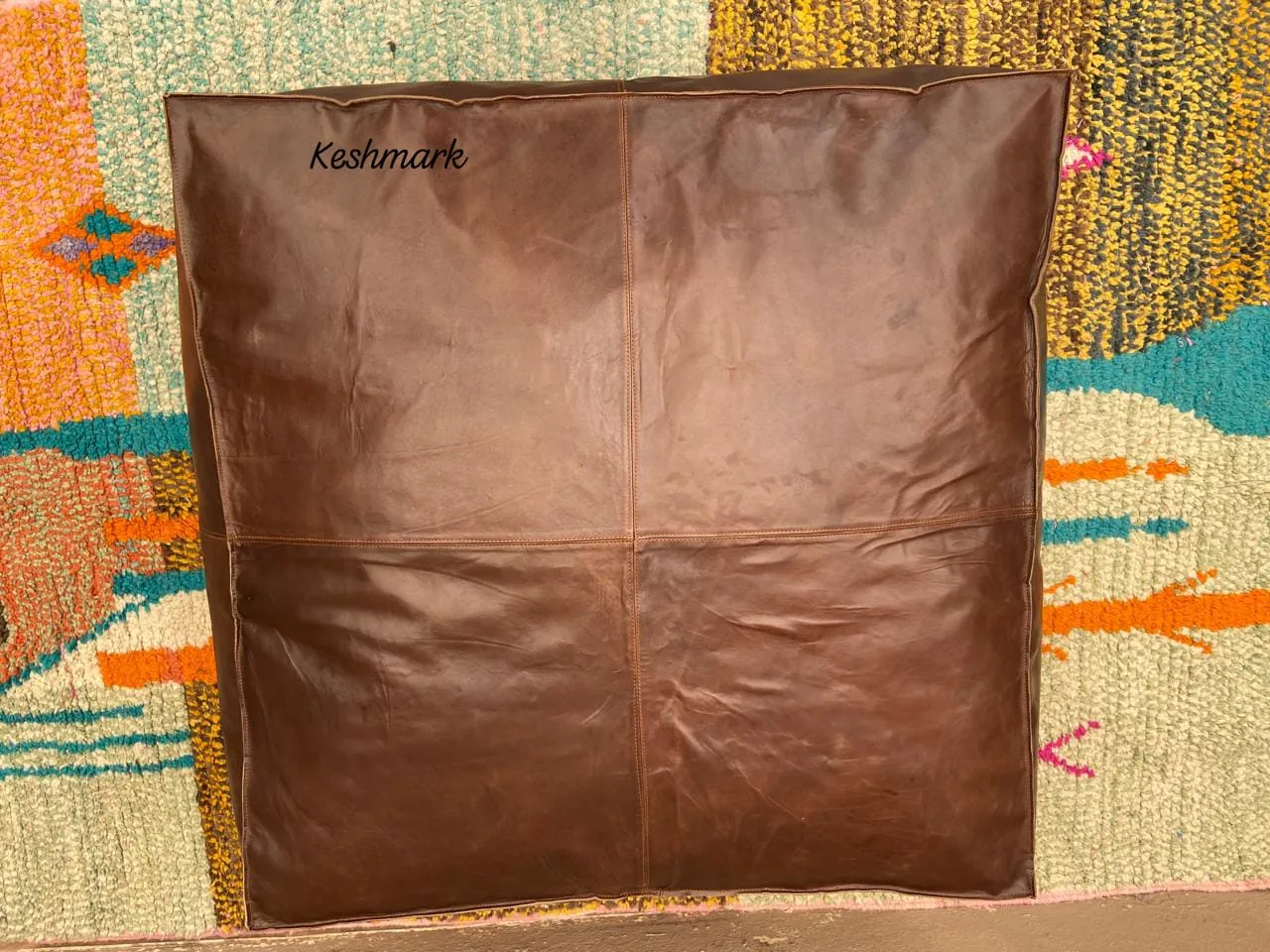 Handmade Tufted Leather Ottoman Pouf|  square Coffee Table Footstool