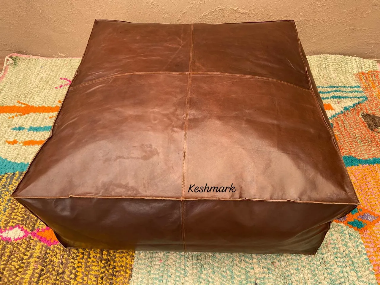 Handmade Tufted Leather Ottoman Pouf|  square Coffee Table Footstool