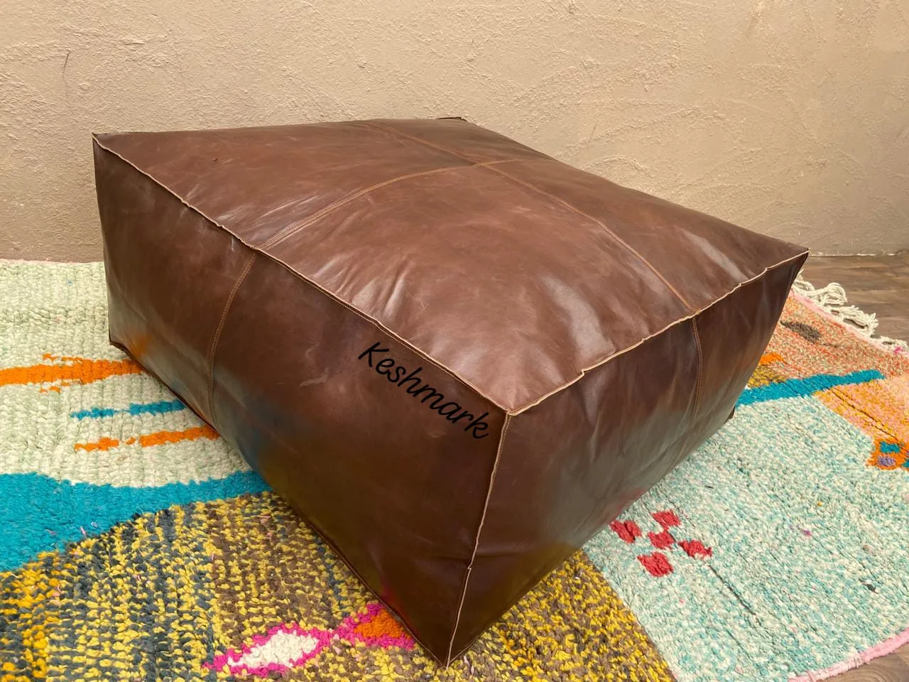 Handmade Tufted Leather Ottoman Pouf|  square Coffee Table Footstool