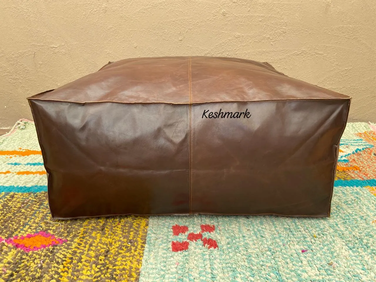 Handmade Tufted Leather Ottoman Pouf|  square Coffee Table Footstool