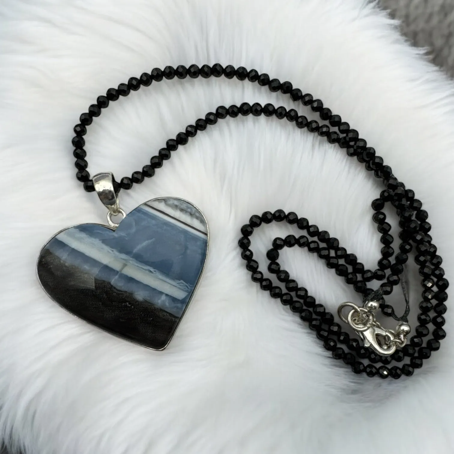 HEART Owyhee Opal Solid 925 Sterling Silver Pendant Necklace