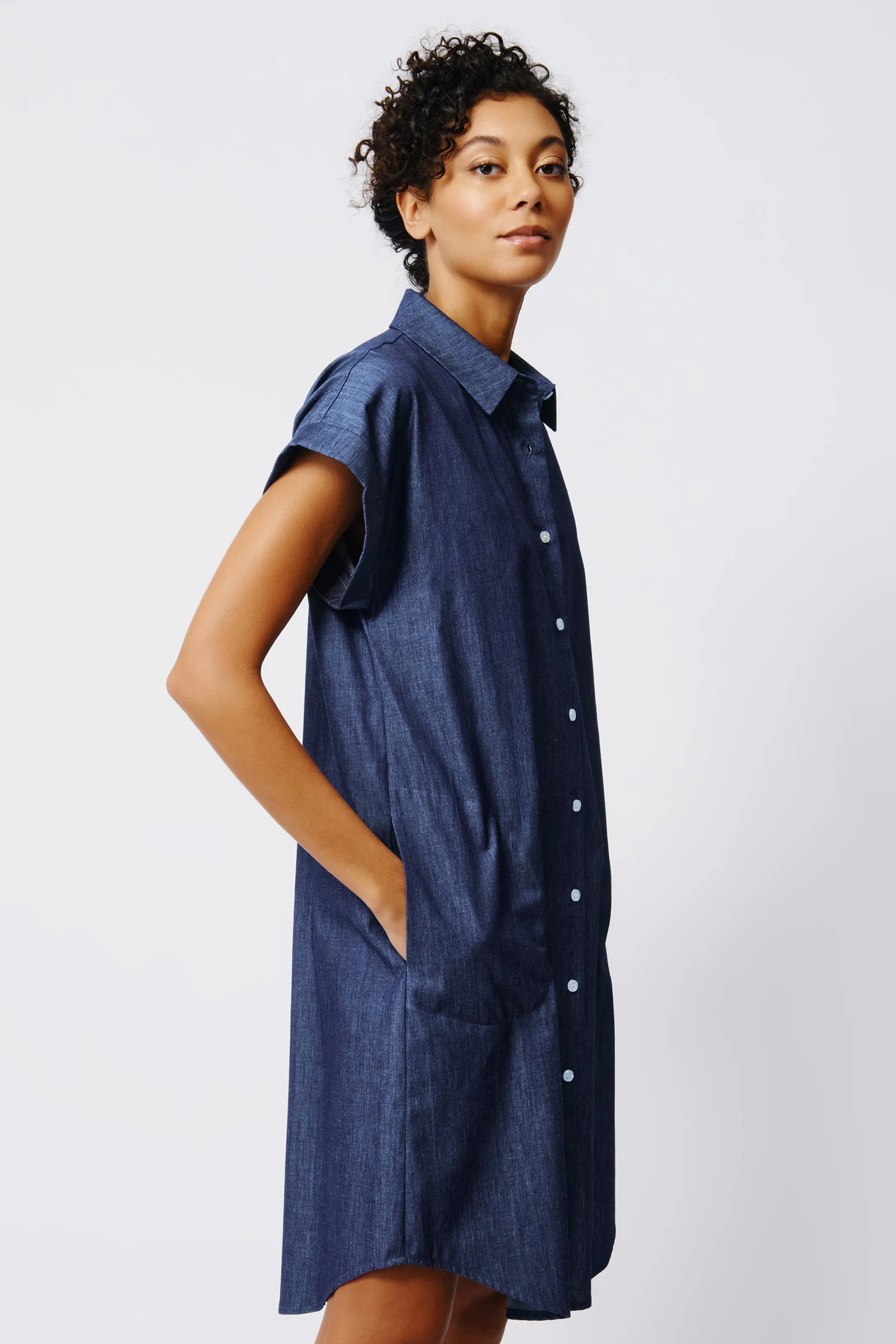 Hedy Cap Sleeve Shirt Dress - Classic Indigo