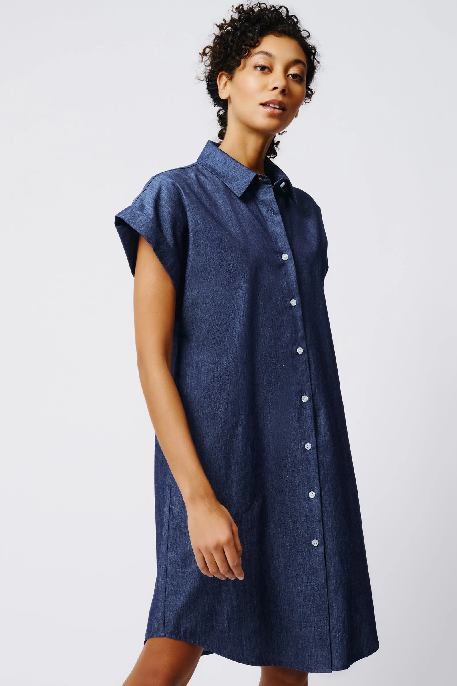 Hedy Cap Sleeve Shirt Dress - Classic Indigo