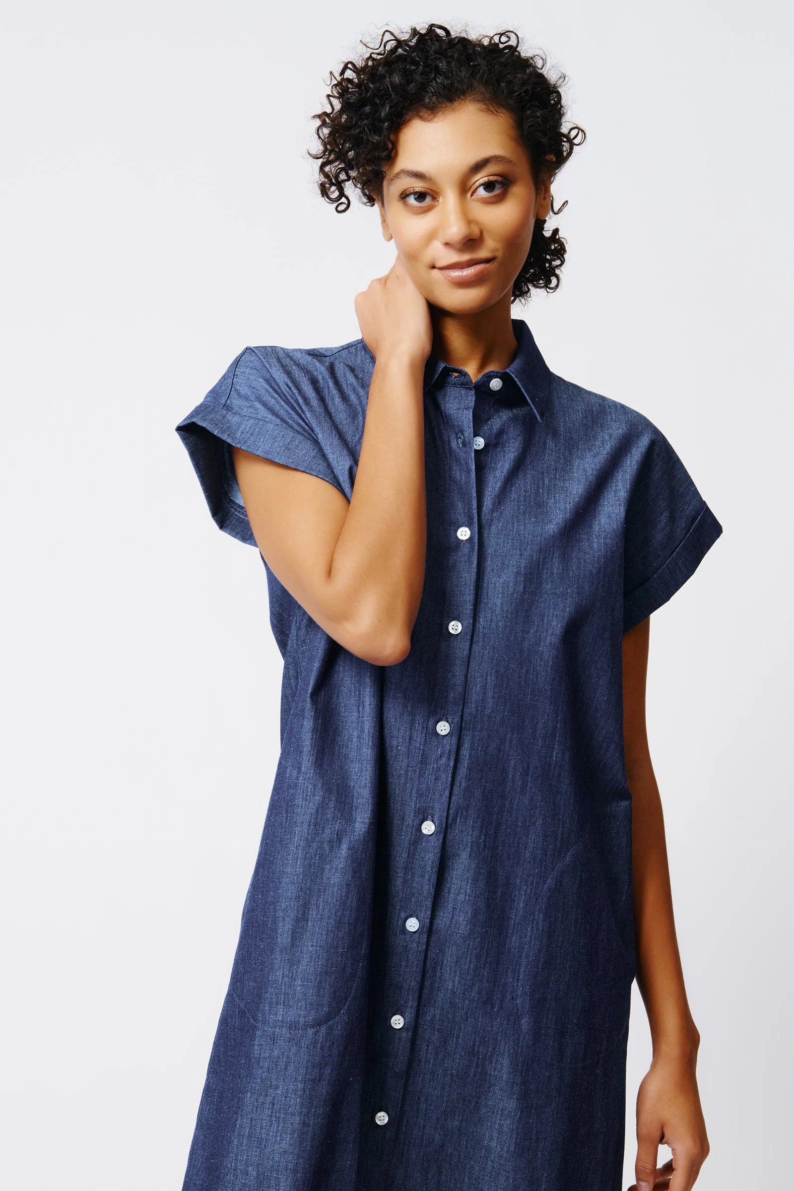 Hedy Cap Sleeve Shirt Dress - Classic Indigo
