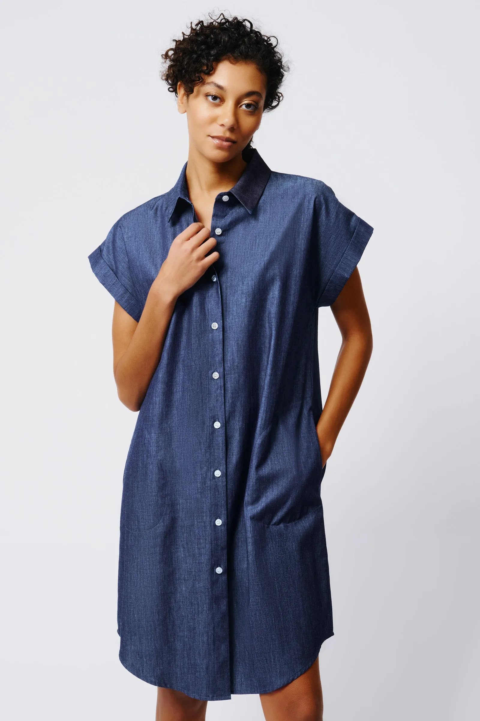 Hedy Cap Sleeve Shirt Dress - Classic Indigo