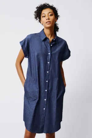 Hedy Cap Sleeve Shirt Dress - Classic Indigo