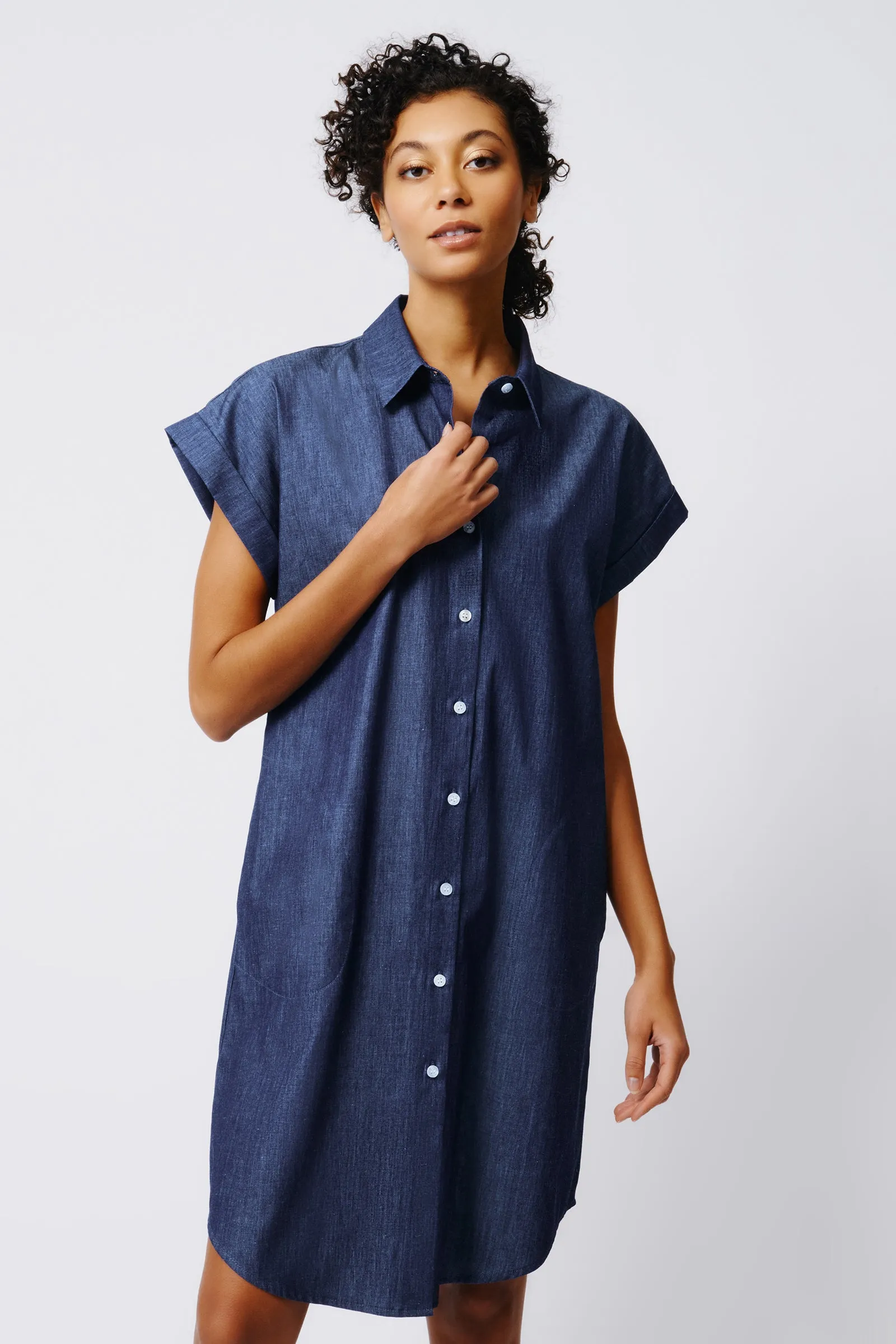 Hedy Cap Sleeve Shirt Dress - Classic Indigo