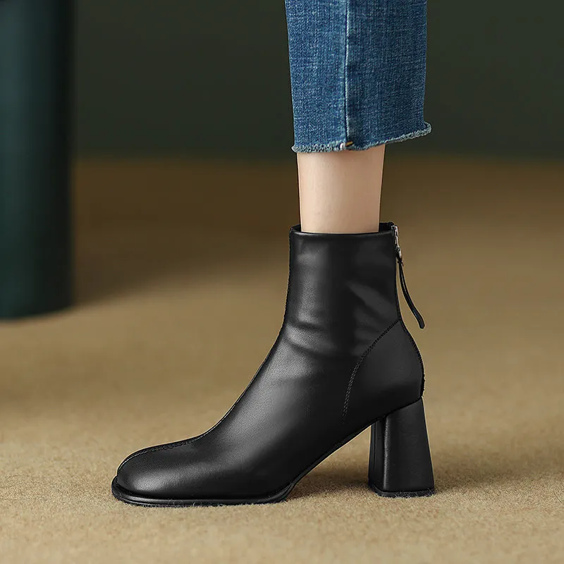 Huda Black Round Toe Ankle Boots