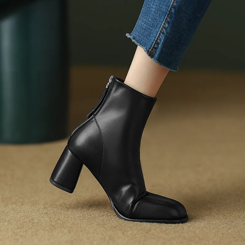 Huda Black Round Toe Ankle Boots