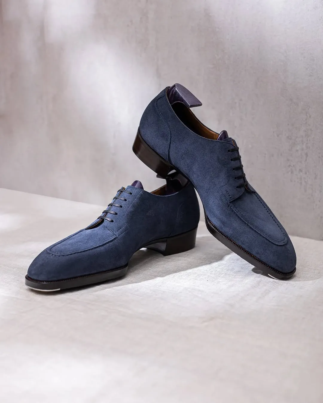 Italian Blue Suede Laura Brogue Derby Oxfords - Formal Shoes