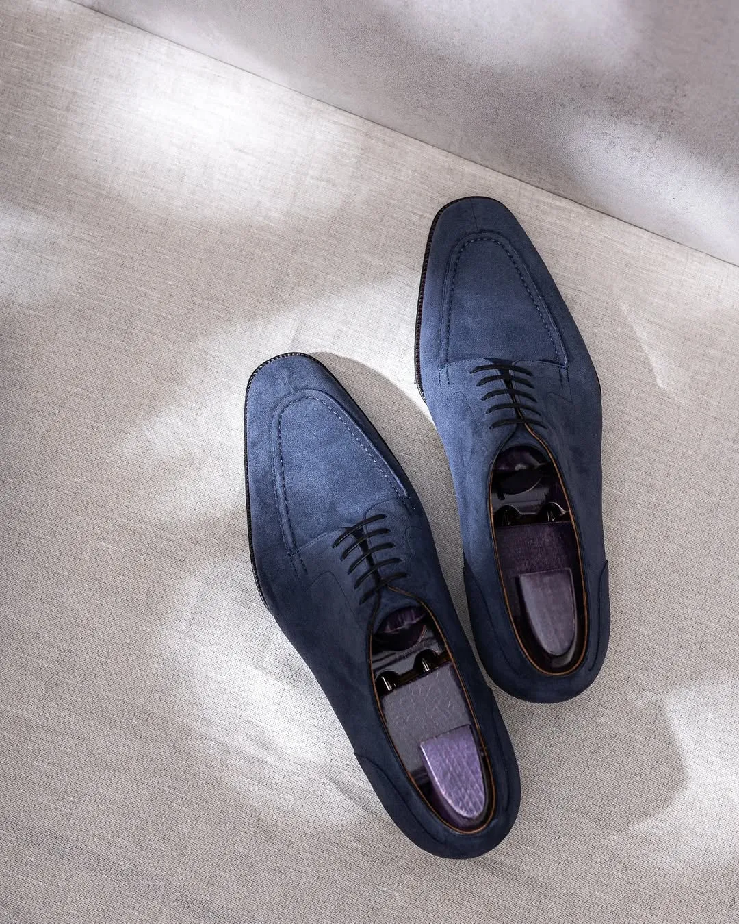 Italian Blue Suede Laura Brogue Derby Oxfords - Formal Shoes