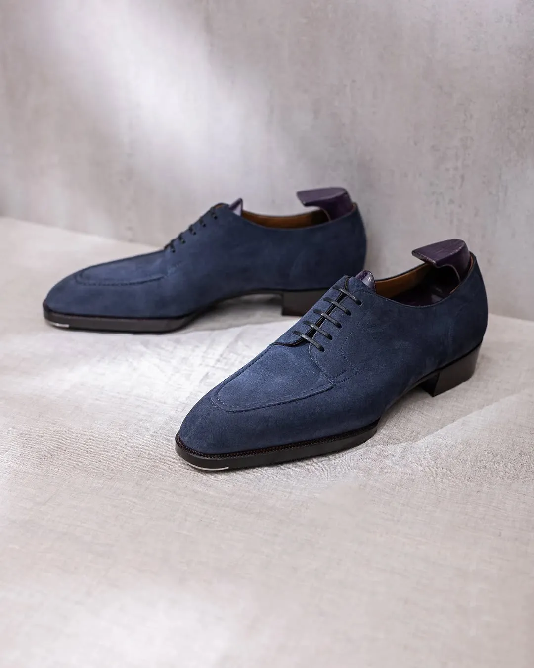 Italian Blue Suede Laura Brogue Derby Oxfords - Formal Shoes