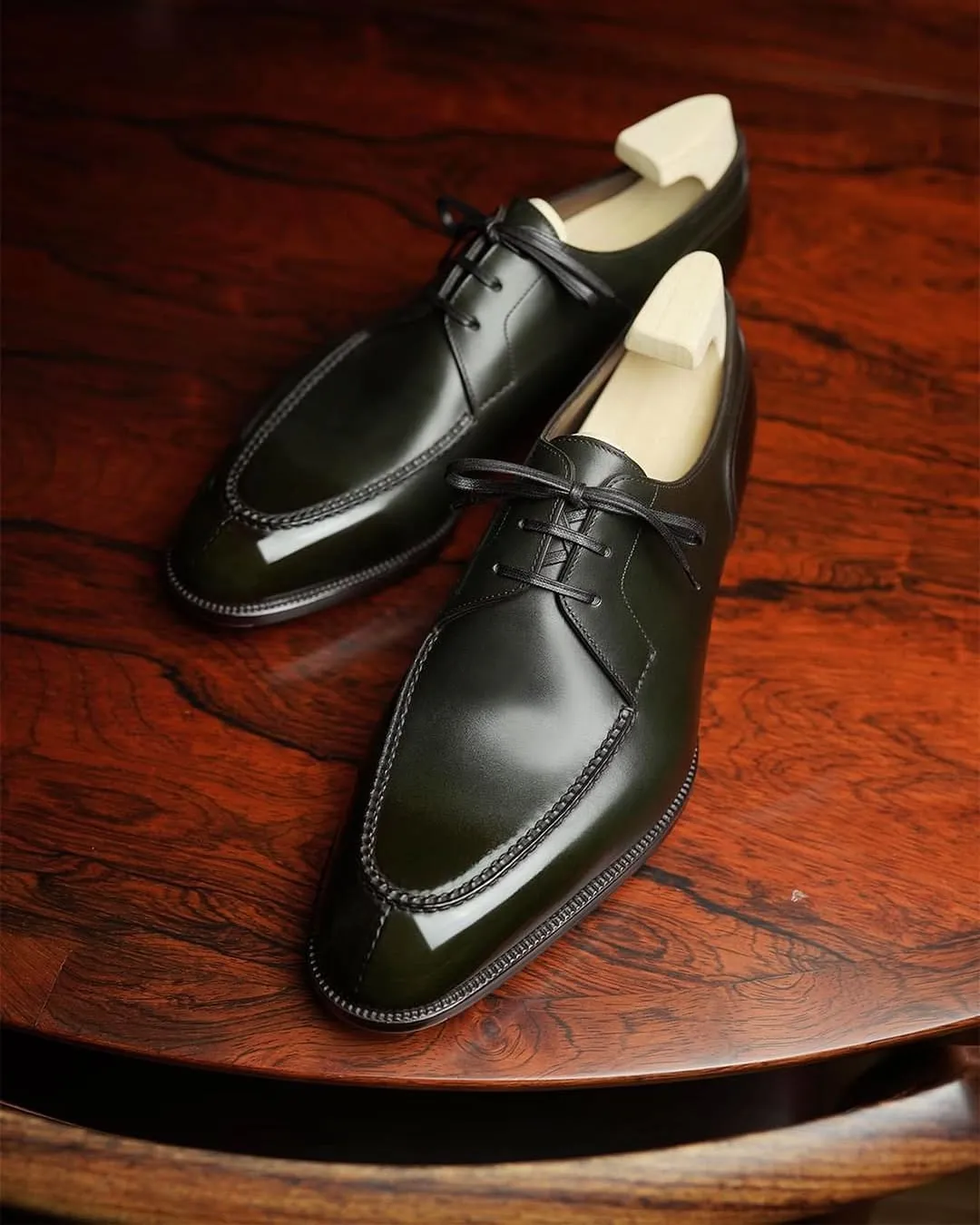 Italian Green Leather Laura Brogue Derby Oxfords - Formal Shoes