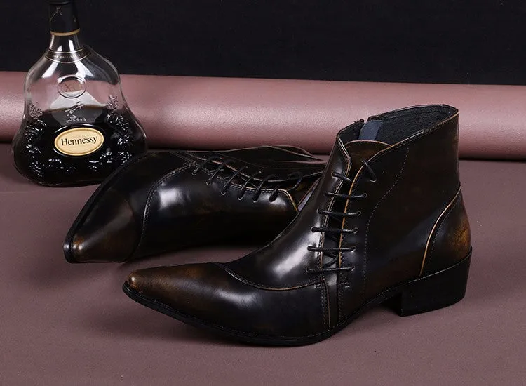 Italian Real Leather Men Boots Pointed Toe Lace Up Ankle Boots Large Size Business Men Formal Leather Boots Shoes