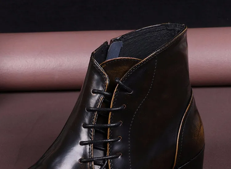 Italian Real Leather Men Boots Pointed Toe Lace Up Ankle Boots Large Size Business Men Formal Leather Boots Shoes