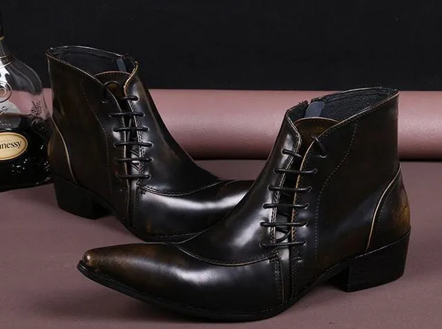 Italian Real Leather Men Boots Pointed Toe Lace Up Ankle Boots Large Size Business Men Formal Leather Boots Shoes