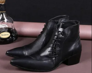 Italian Real Leather Men Boots Pointed Toe Lace Up Ankle Boots Large Size Business Men Formal Leather Boots Shoes