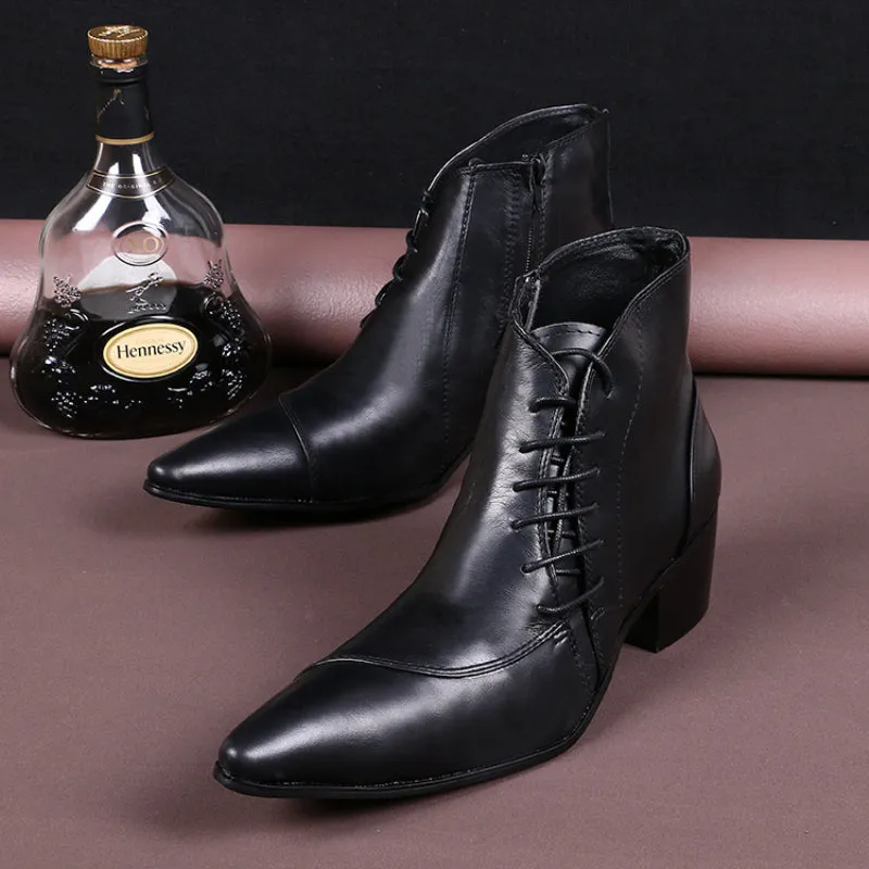 Italian Real Leather Men Boots Pointed Toe Lace Up Ankle Boots Large Size Business Men Formal Leather Boots Shoes