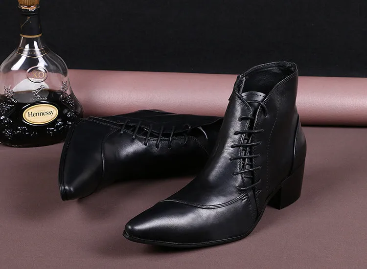 Italian Real Leather Men Boots Pointed Toe Lace Up Ankle Boots Large Size Business Men Formal Leather Boots Shoes