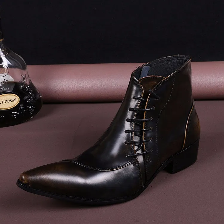 Italian Real Leather Men Boots Pointed Toe Lace Up Ankle Boots Large Size Business Men Formal Leather Boots Shoes