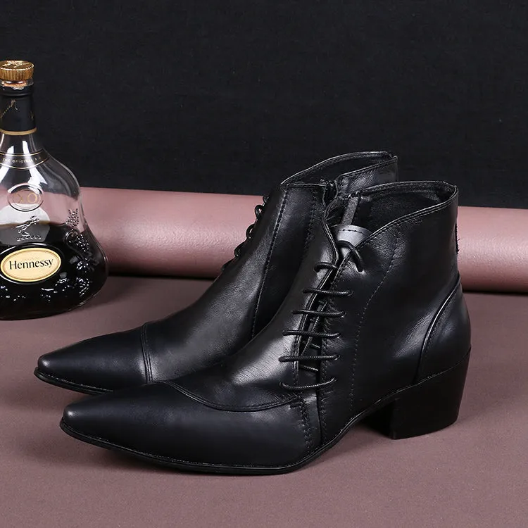 Italian Real Leather Men Boots Pointed Toe Lace Up Ankle Boots Large Size Business Men Formal Leather Boots Shoes