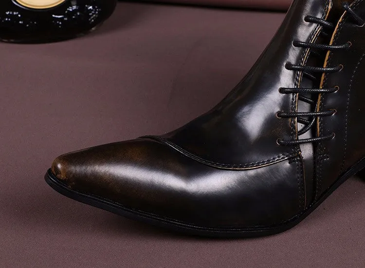 Italian Real Leather Men Boots Pointed Toe Lace Up Ankle Boots Large Size Business Men Formal Leather Boots Shoes