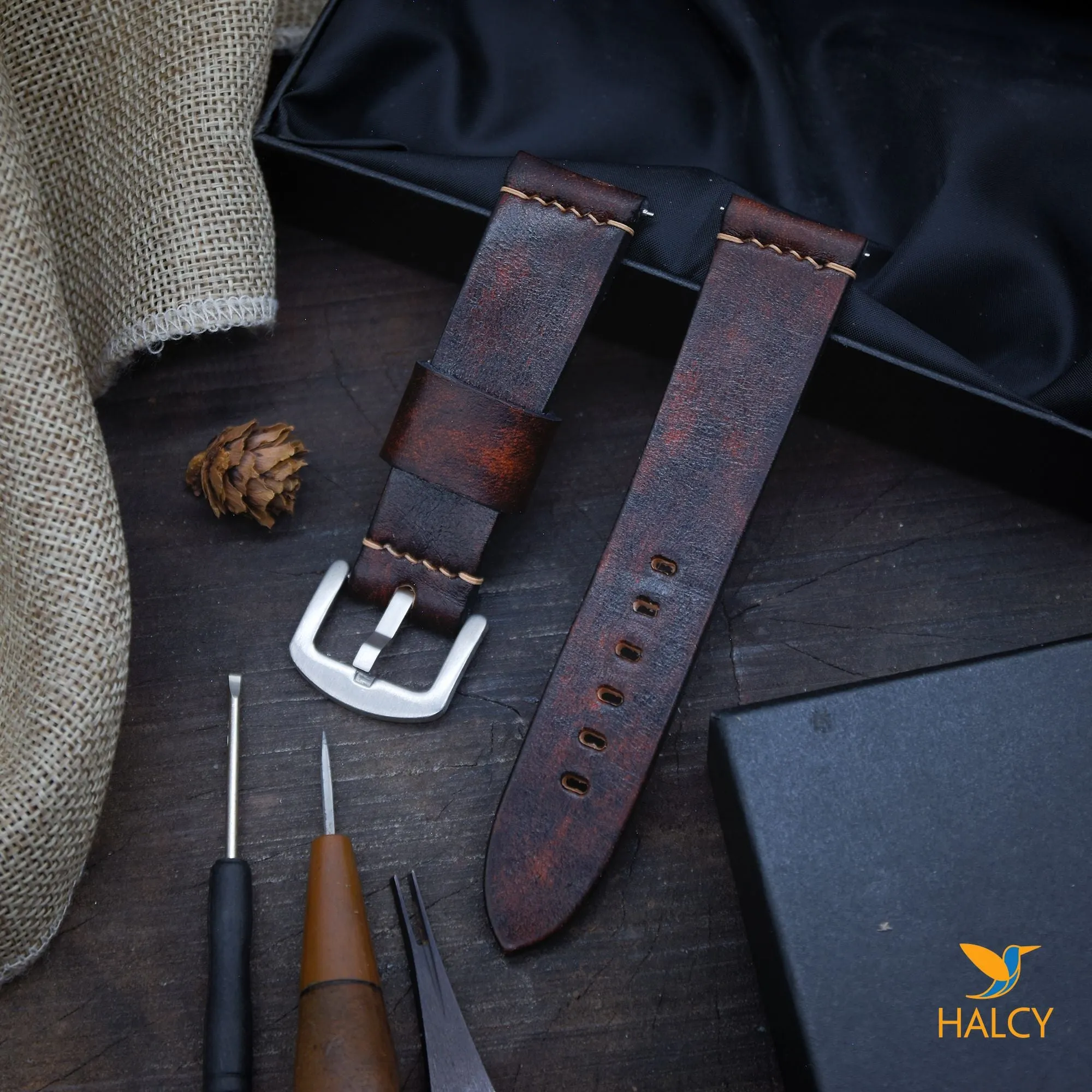 Italian Vegetable tanned Cowhide Leather  Watch strap with quick-release spring bars. Choice of Width - 16mm, 18mm, 20mm, 22mm, 24mm, Etc..