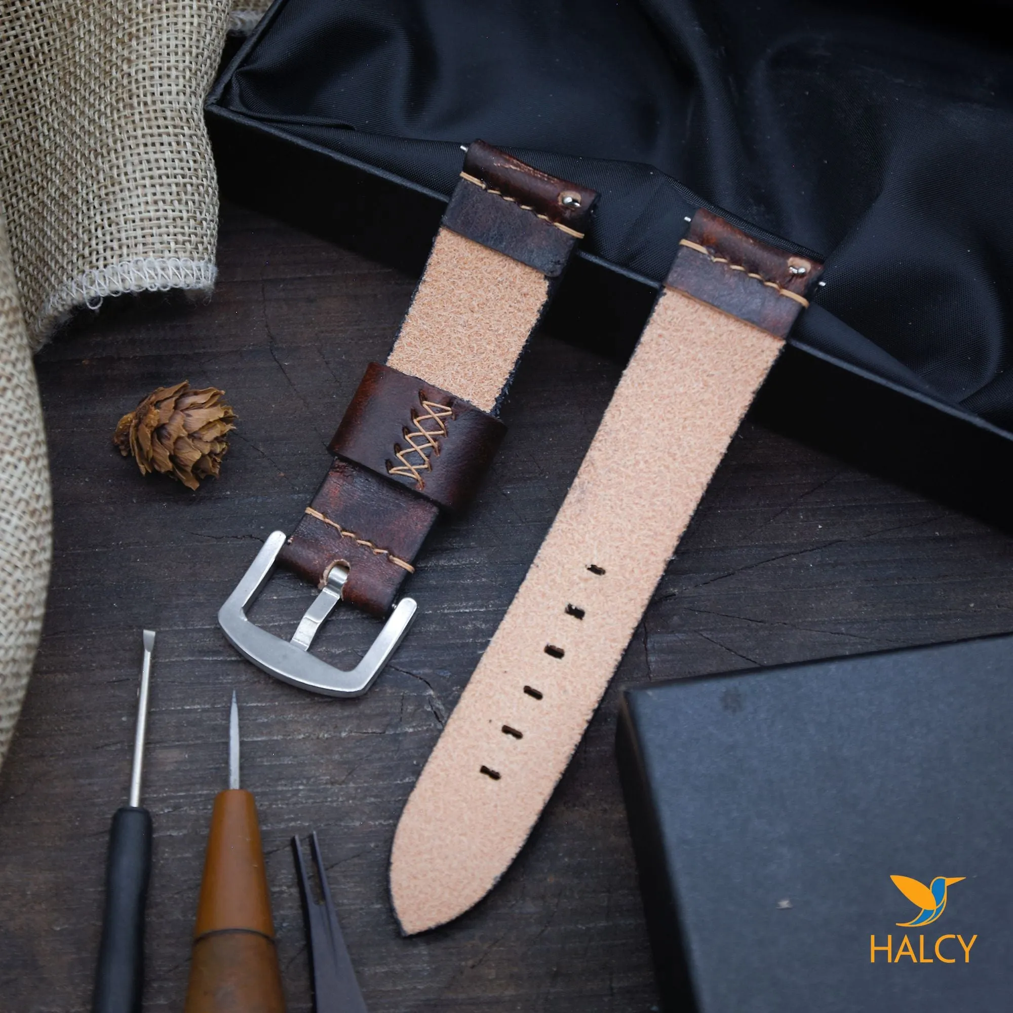 Italian Vegetable tanned Cowhide Leather  Watch strap with quick-release spring bars. Choice of Width - 16mm, 18mm, 20mm, 22mm, 24mm, Etc..