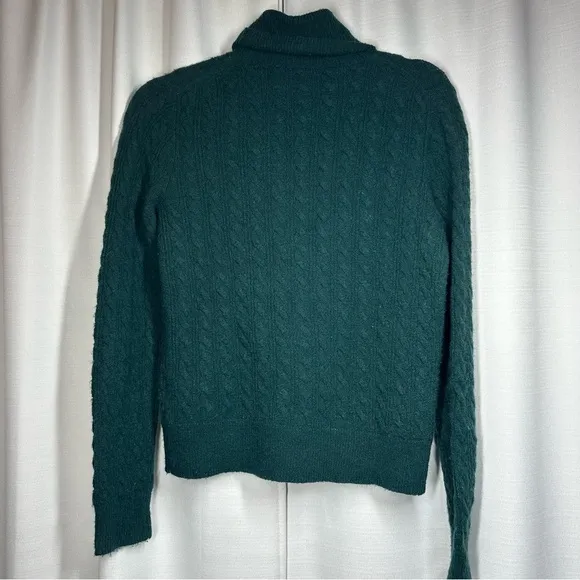 J. Crew Womens Cable Knit Sweater Size XS Green Alpaca Wool Turtleneck Ruffle