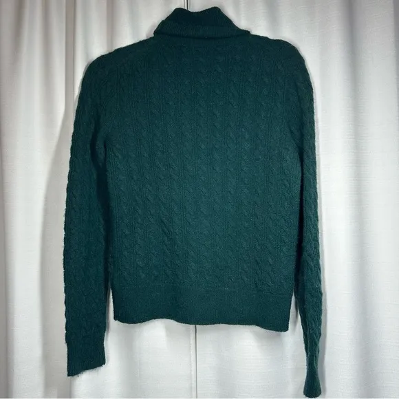 J. Crew Womens Cable Knit Sweater Size XS Green Alpaca Wool Turtleneck Ruffle