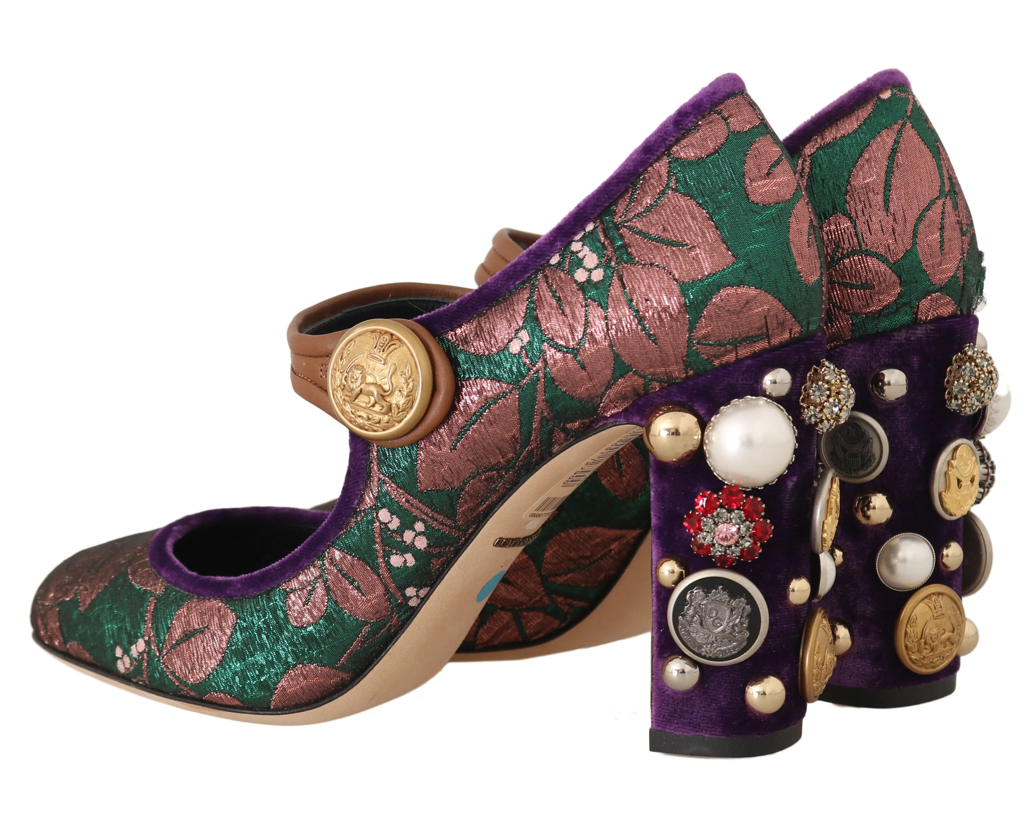 Jacquard Velvet Leather Crystal Pumps