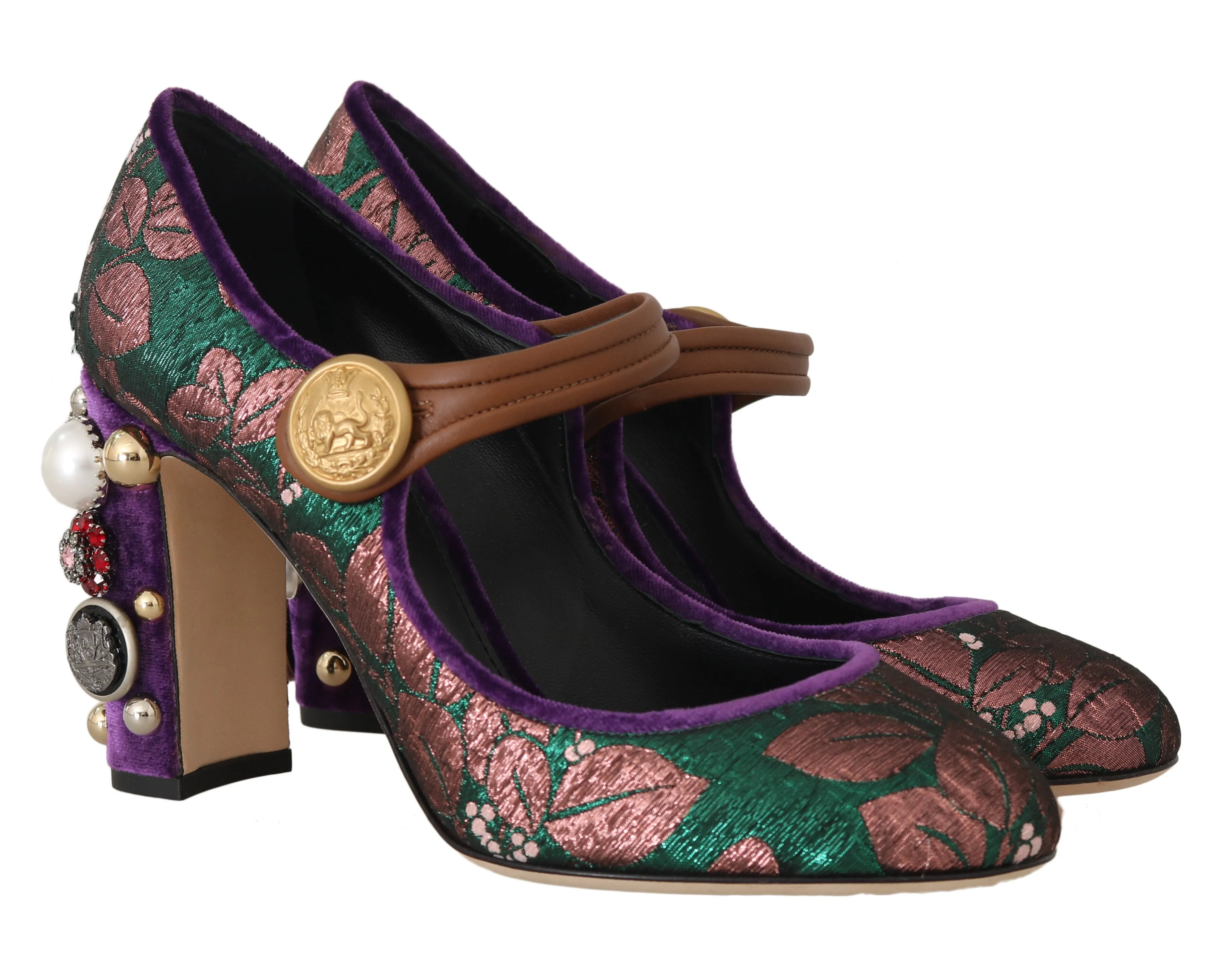 Jacquard Velvet Leather Crystal Pumps