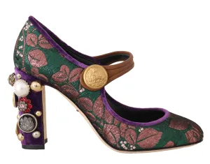 Jacquard Velvet Leather Crystal Pumps