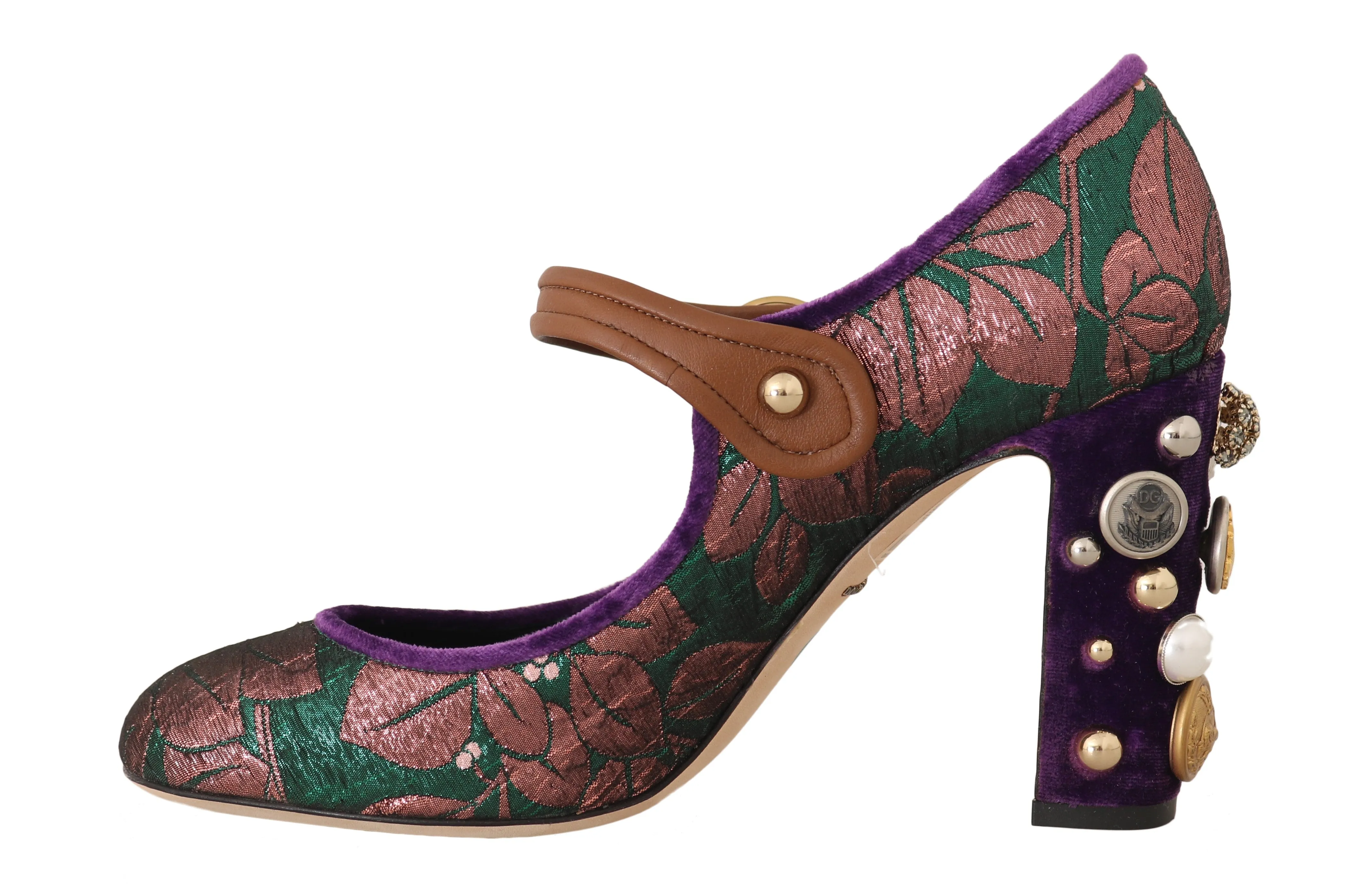 Jacquard Velvet Leather Crystal Pumps