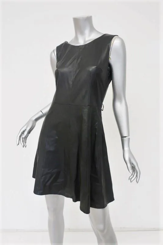 Joie Leather Dress Black Size Small Sleeveless Fit & Flare Mini