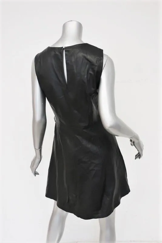 Joie Leather Dress Black Size Small Sleeveless Fit & Flare Mini